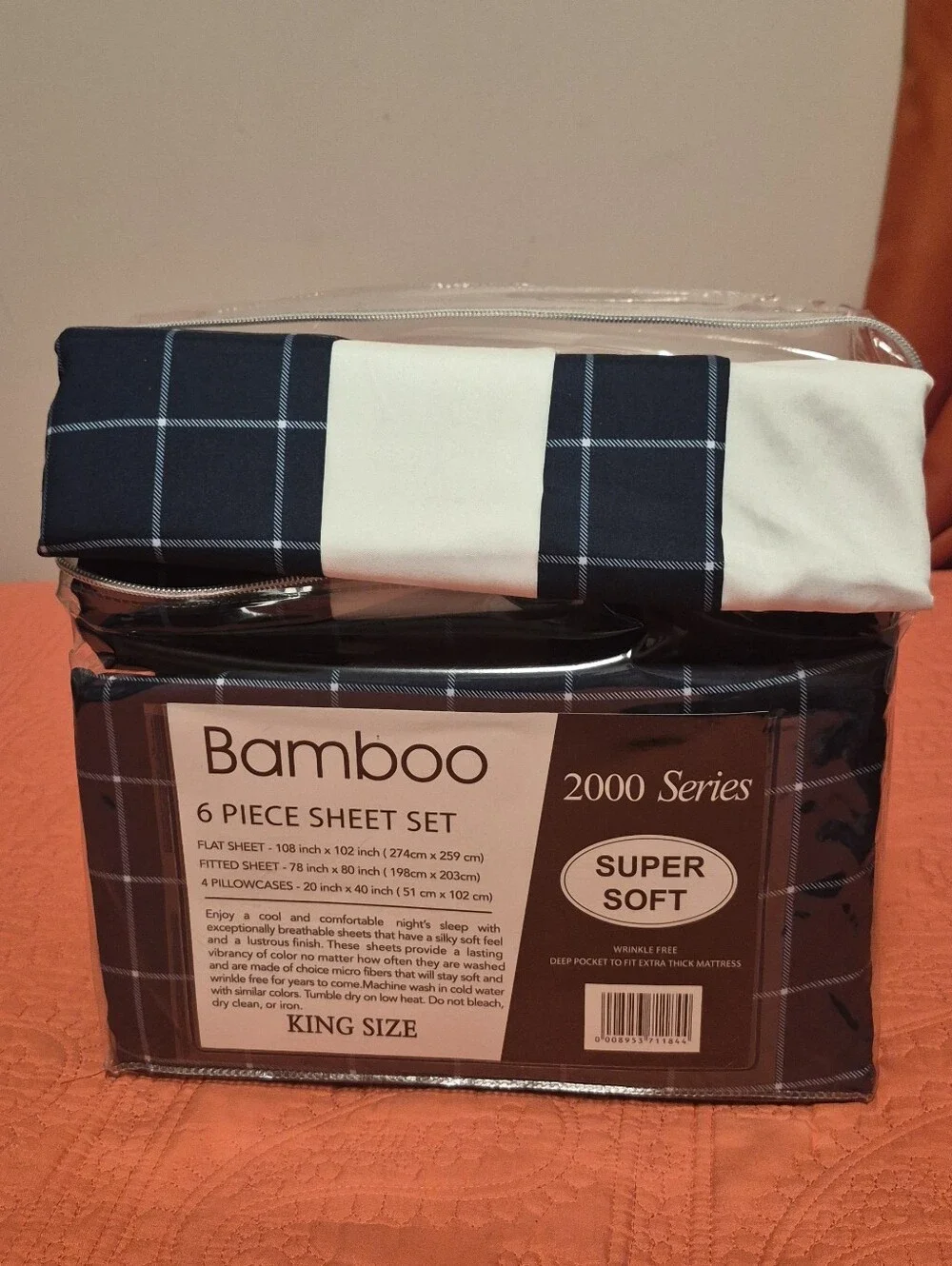 BAMBOO Black and White Plaid King Sheet Set